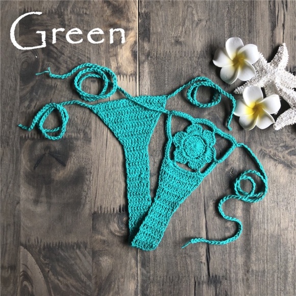 Black Hand crochet Flower Kini. Micro Bikini Bottom Micro Bikini, Tho… - Picture 9 of 9